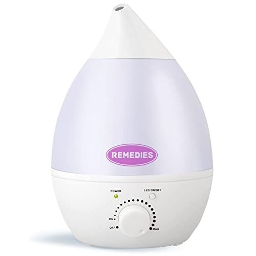 ReMEDies Ultrasonic Humidifier, Cool Mist Humidifier with Aroma Diffuser, 7 Color LED Lights, Auto Shut-off. 2.8 Lt. Tank, Lasts All Night Humidifier